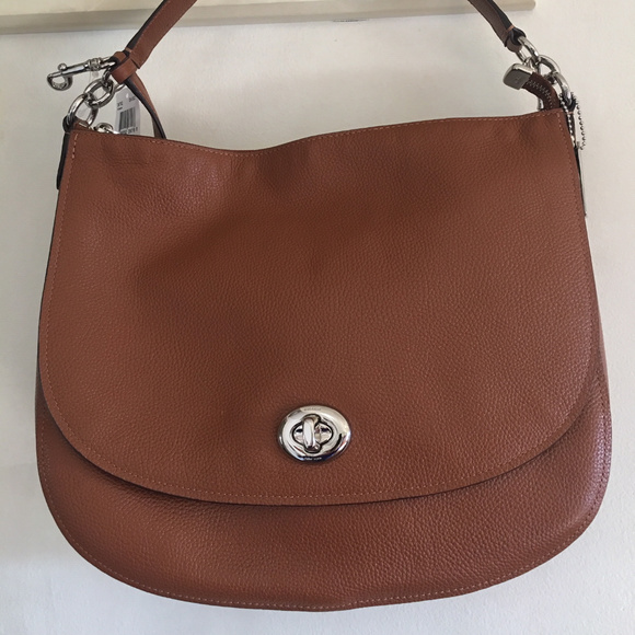 Coach Handbags - COACH Saddle Pebble Leather Turnlock Hobo Bag Tote